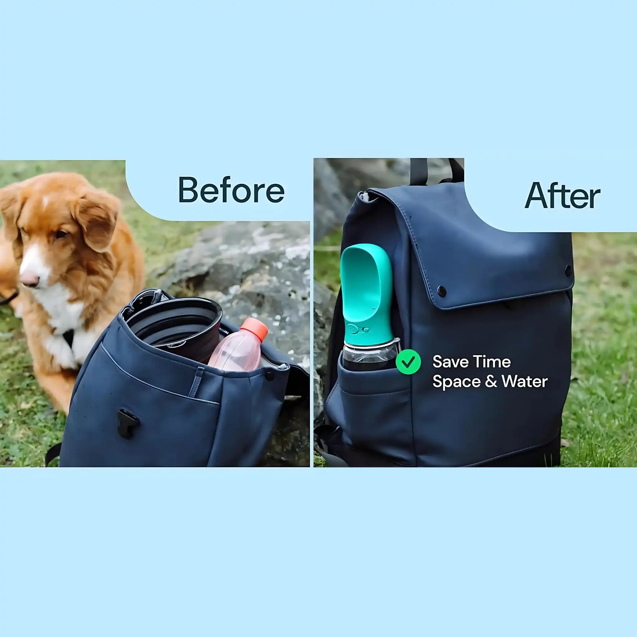 Before and after comparison of a  Dog Water Bottle — WoofyPlus