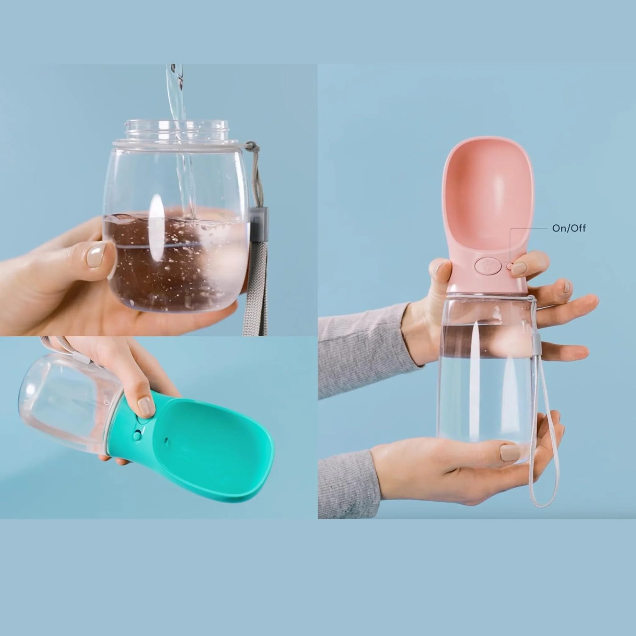 Collage of three  Dog Water Bottle — WoofyPlus