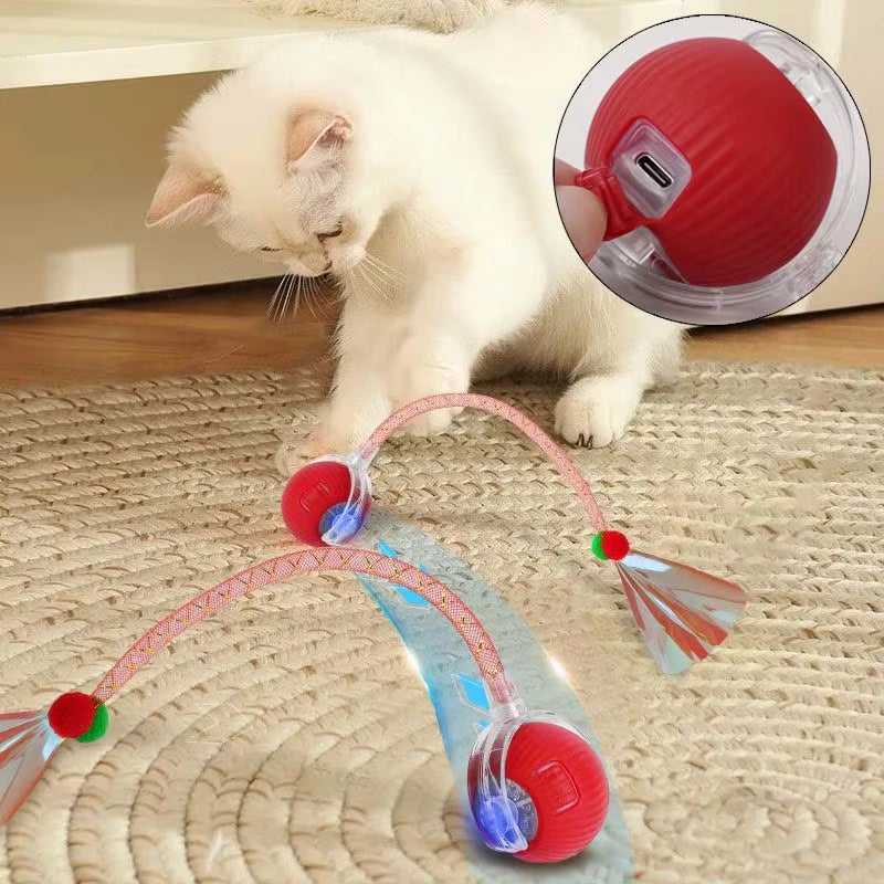 Red Cat toy ball with a string — WoofyPlus  